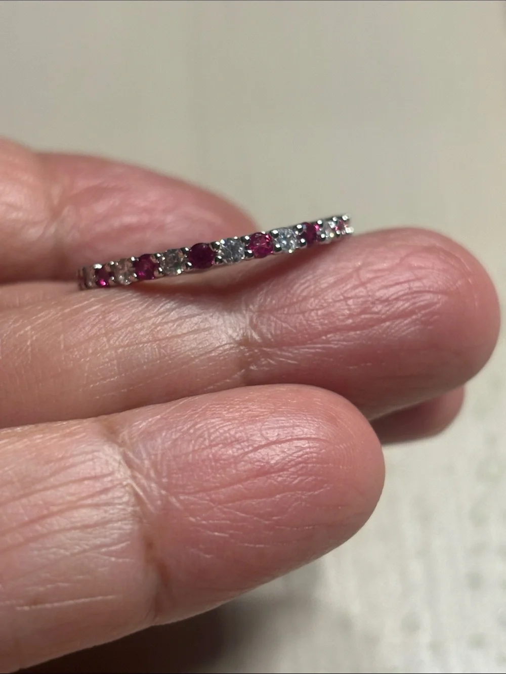 Silver Pink Sapphire Eternity Band Size 7